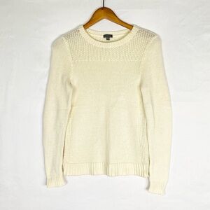 Lilla P Cotton Knit Ribbed Ling Sleeve Sweater Cream Size XS
